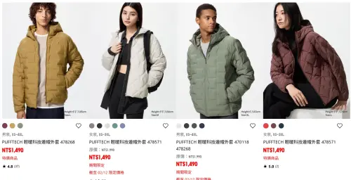 ▲UNIQLO「PUFFTECH 輕暖科技連帽外套」不論男女裝都在特價中，一件只要1490元就能輕鬆入手。（圖／台灣UNIQLO官網）