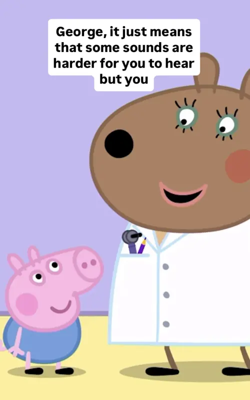 ▲影片裡醫師向喬治解釋有部分聲音可能會聽不到。（圖／翻攝@officialpeppa）