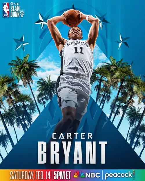 ▲布萊恩（Carter Bryant）是聖安東尼奧馬刺（San Antonio Spurs）首輪第14順位新秀，擁有垂直起跳高達40吋的恐怖彈跳力。（圖／取自NBA X）