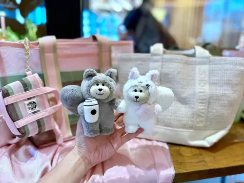 ▲「貓咪MINI熊寶寶組」牽手賞櫻喝咖啡超萌。（圖／記者蕭涵云攝）