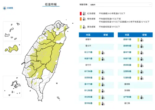 今晨花蓮鳳林7.5度最冷！氣象署：桃竹苗16縣市低溫特報、防強風
