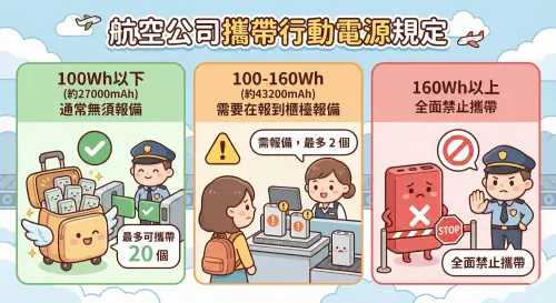 ▲航空公司攜帶行動電源規定。（圖／Gemini AI製成／記者張家瑋監製）
