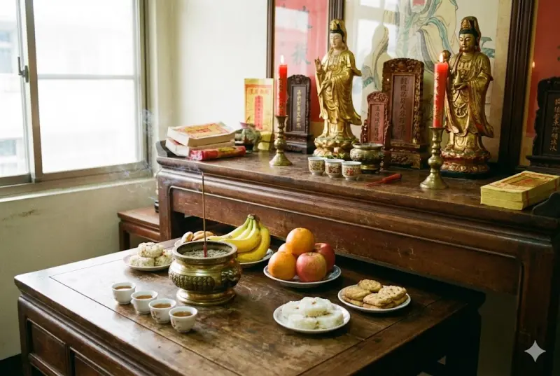 ▲今（11）日就是農曆12月24日的「送神日」，今天必須要拜灶王爺以及眾神，民間習俗上也會在這一天把佛桌、香爐、祖先牌位、佛像清理乾淨。（圖/Gemini AI/記者張嘉哲監製）