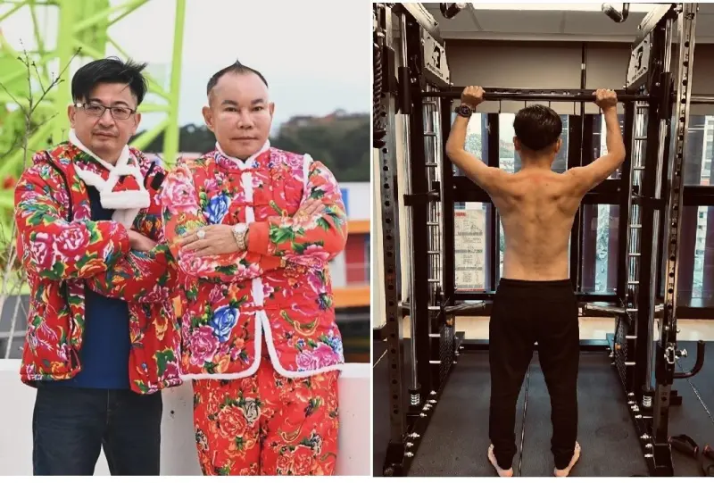    ▲謝典霖昨白天和吊車大王胡漢龑穿招牌東北大花外套、跳超扯舞、晚上大秀自己的背肌照。（圖／翻攝謝典林臉書，2026.02.11）  