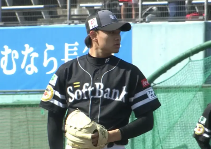 ▲福岡軟銀鷹徐若熙首次Live BP狀況不理想，被敲出4安，壞球數偏多。（圖／截圖自Hawks TV）