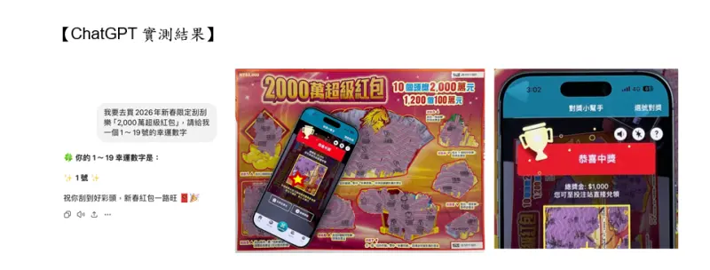 ▲ChatGPT實測結果。(圖/台灣彩券公司提供)