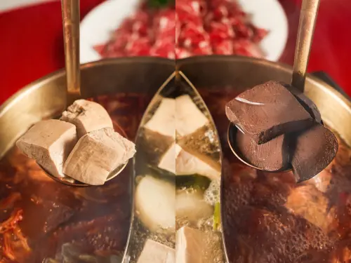 ▲「民生輝麻辣鍋」鍋底千層豆腐與鴨血可無限續加。（圖／富錦樹集團fujintreeshop.com）