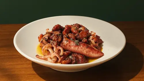 ▲海味的節奏感，炭火、乳化醬與蒔蘿香。「碳烤基隆卷」選用新鮮透抽經炭火直烤，從厚實的炭香到輕盈的草本香氣，層次乾淨俐落，展現了主廚對於味覺堆疊的精準邏輯。（圖／翻攝畫面）