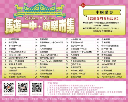 ▲「馬年一中購購券」紅包使用店家一覽。（圖／一中商圈臉書）