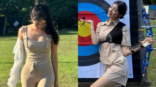 射箭場正妹前凸後翹被拍！一拉弓太傲人　近看是韓國啦啦隊女神
