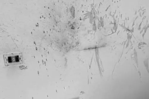 ▲包裹突爆炸屋內狼藉，強大衝擊震碎玻璃，洪姓姊弟遭飛散碎片擊中，當場鮮血直流，緊急送醫治療。（圖／翻攝畫面）