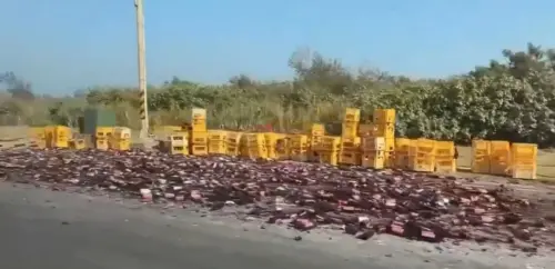 台15線貨車急煞闖禍了！整車米酒傾倒、瓶子全碎光畫面曝
