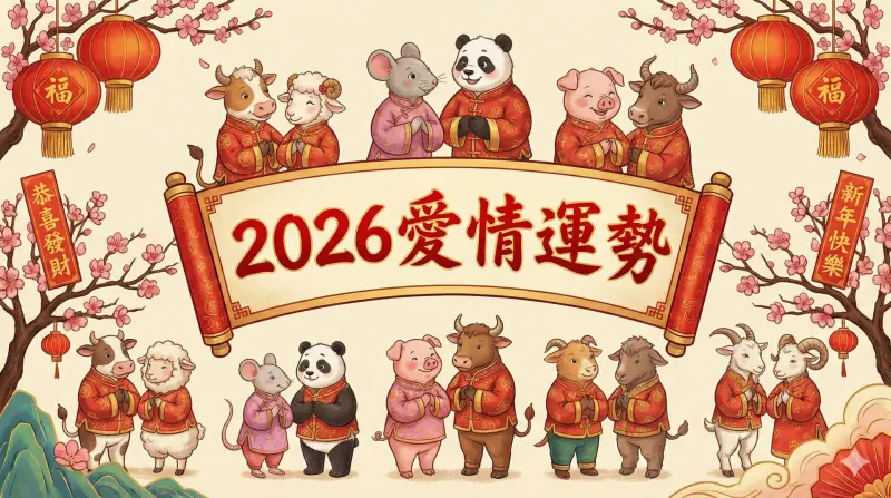 ▲2026過新年，命理專家楊登嵙分享12生肖愛情運勢，屬「雞、狗、豬」的人運勢五星旺爆。（圖／AI生成）