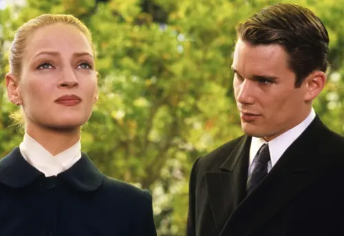 ▲鄔瑪舒嫚（左）與伊森霍克（右）適合演《千鈞一髮》結緣，但已經離異多年。（圖／摘自IMDb）