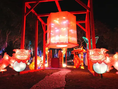 ▲天天向上祈福燈，抬頭可見媽祖影像與賜福話語，象徵事業步步高升(圖／民政局提供2026.2.18)