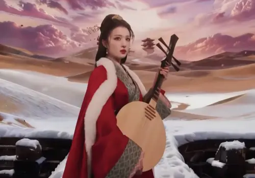 ▲王楚然的王昭君雖然抱著的是月琴，而不是傳統印象中的琵琶，卻也有特別接受老師指導，被讚悟性高、10多分鐘就掌握持琴姿勢的訣竅。（圖／摘自 CCTV春晚 YT）