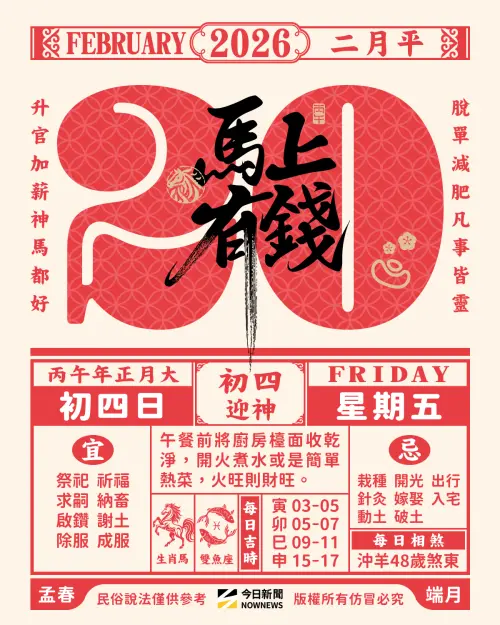 ▲2026大年初四是2月20日，午餐前將廚房收乾淨，開火煮水或熱菜，火旺則財旺。（圖／NOWNEWS社群中心製）