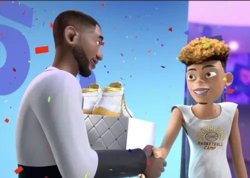 ▲NBA球星克里斯保羅參與《潮鞋總動員》的配音，動畫版角色（左）也在片中出現。（圖／原創娛樂提供）