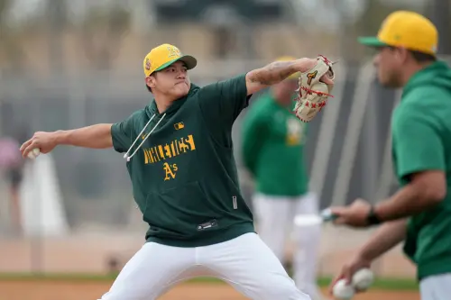 ▲莊陳仲敖效力於運動家3A，目前25歲，最快球速約155公里，曾入選2026年WBC中華代表隊。（圖／美聯社）