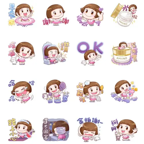 ▲LINE免費貼圖「安美諾 × 小圓帽：春日亮白時光」。（圖／取自LINE）