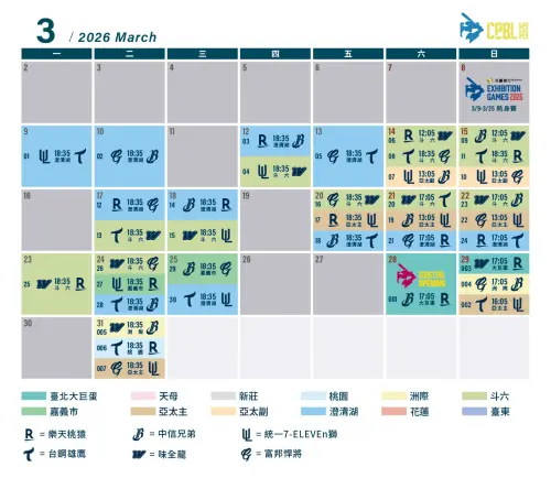 ▲2026年中華職棒例行賽3月賽程。（圖／中職提供）