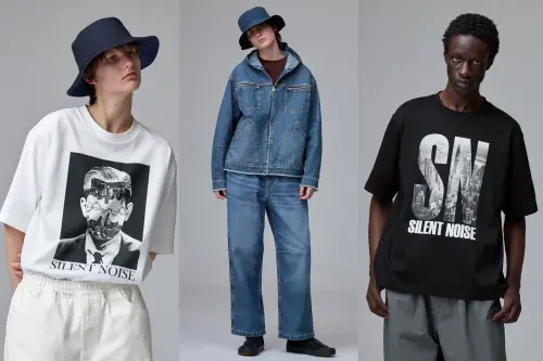 ▲高橋盾親自繪製T恤與洗舊加工牛仔套裝。（圖／GU gu-global.com）