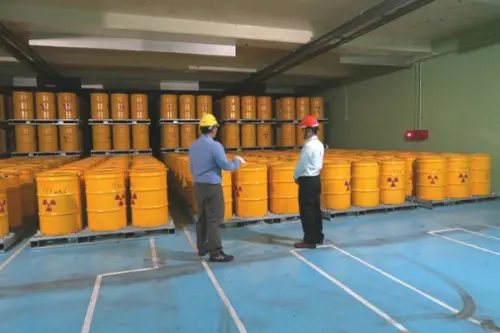 Safety inspection of low-level radioactive waste storage facilities at a nuclear power plant in Taiwan. (Nuclear Safety Commission)