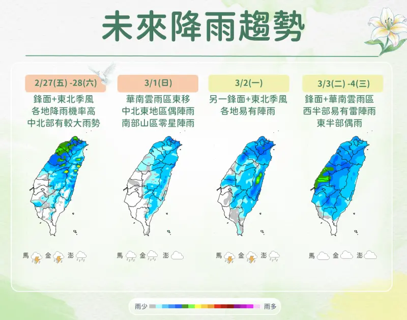 今晚就變天！氣象署：228連假北台灣防大雨　全台壞天氣到下周三