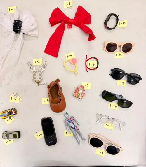 ▲失物招領區大爆滿！從多副太陽眼鏡、超人力霸王公仔、玩具車，甚至連「單腳嬰兒鞋」都有，粗心爸媽快看是不是你家掉的。（圖／恐龍大復活 關渡恐龍樂園臉書）