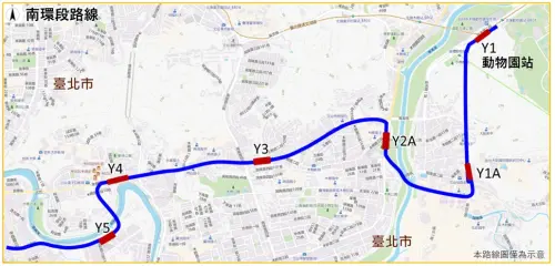 ▲南環段路線包含 4 座地下車站，由新北環狀線大坪林站延伸，橫跨景美溪進入台北市境內，沿木柵路二段銜接秀明路一段，止於文山公園旁的 Y2A 站，全長約 3.53 公里。（圖／北市都市發展局）