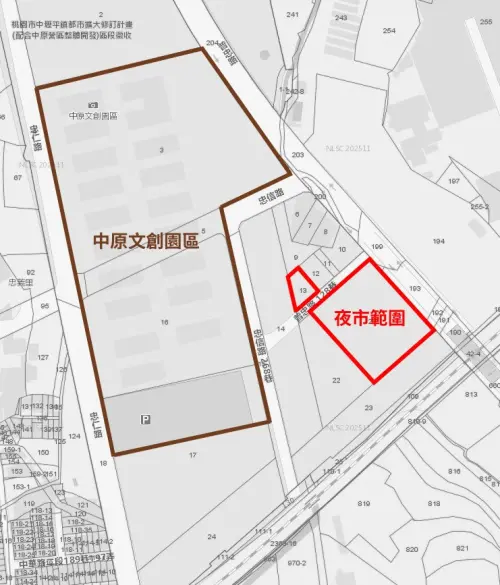 ▲中原文創園區官方公布園區與新夜市預定地的相對位置圖。（圖／中原文創園區 CYCC）