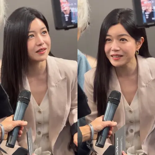 ▲遇到外媒堵上麥克風，陳妍希表現得落落大方，全程以英文接受訪問，態度從容。（圖／翻攝自微博）