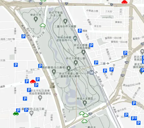 ▲新北大都會公園周邊外圍付費停車場或停車格。（圖／新北市政府民政局官網）