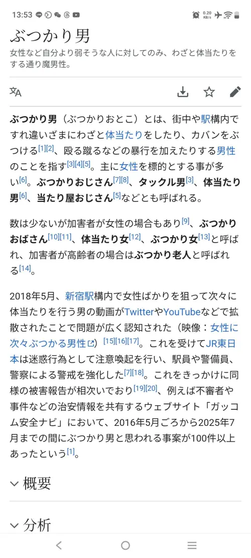 ▲日文維基百科記錄，這類人稱作「撞人男」，作為一個社會現象被廣泛關注。（圖╱取自日本自助旅遊中毒者臉書）