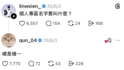 ▲林維恩的IG專區名稱是峮峮取的。（圖／翻攝自Threads）