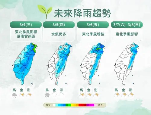 ▲周三依舊全台有雨，周四西半部短暫趨緩，周五鋒面再襲，周末好轉，一周天氣變化很快。（圖／中央氣象署cwa.gov.tw）