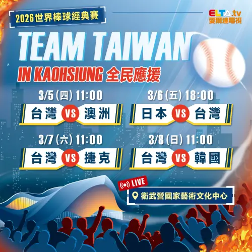 ▲3月5日至3月8日將於衛武營國家榕樹廣場皮草皮區辦理2026 WBC世界棒球經典賽高雄轉播活動。（圖／高市府運發局提供）