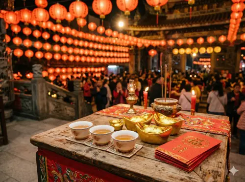 ▲元宵節除了賞花燈吃湯圓，也是向天官大帝祈求補財庫的好時機，備妥發財金與供品，讓新的一年財源廣進。（示意圖／由 AI 生成／NOWNEWS監製）