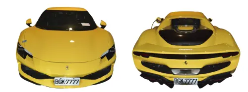 ▲太子集團名下的FERRARI 296 GTB會勘時不能發動，也沒運送到拍賣會場，即使以「不在場鑑賞」方式開拍、起標價1000萬元，最終還是順利以1180萬賣出。（圖／行政執行署臺北分署提供）