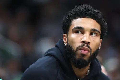 ▲波士頓塞爾提克巨星塔圖姆（Jayson Tatum）在 2021 年對戰巫師時瘋狂砍下50分，至今仍是附加賽單場得分紀錄保持人。（圖／美聯社／達志影像）