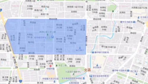 ▲台中市北區3月4日停水影響範圍。（圖／台灣自來水公司water.gov.tw/）