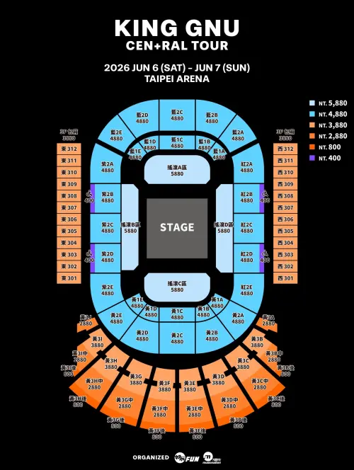 ▲King Gnu票價、座位圖一次看。（圖／Ticket Plus遠大售票系統）