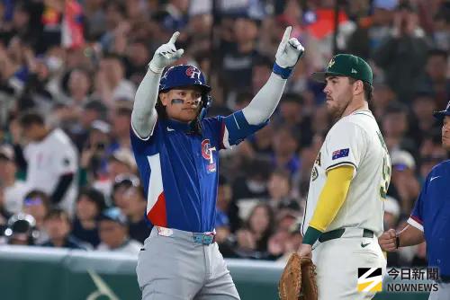 ▲2026年世界棒球經典賽，今（5）日上午11時中華隊首戰和澳洲碰頭，「國防部長」張育成敲出本屆台灣首支安打。（圖／記者葉政勳攝）