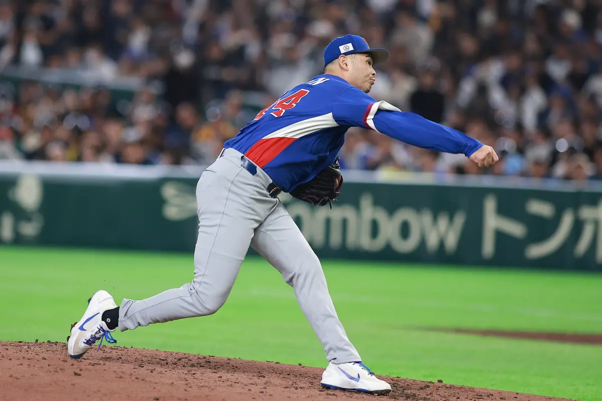 ▲2026年世界棒球經典賽，中華隊首戰和澳洲碰頭，中華隊第二任投手陳柏毓在第五局挨了一發兩分砲。（圖／記者葉政勳攝）