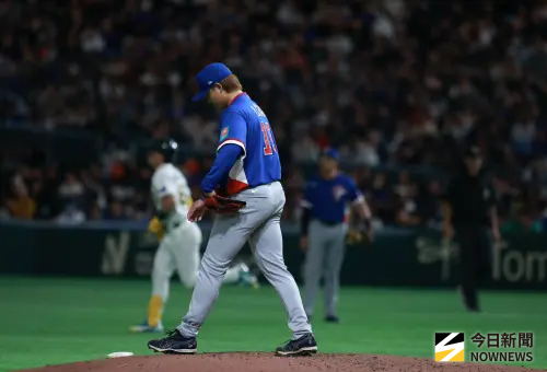 ▲經典賽中華隊投手張奕遭到澳洲隊巴札納（Travis Bazzana）敲出陽春砲，中華隊陷入0：3落後。（圖／記者葉政勳攝,2026.3.5）