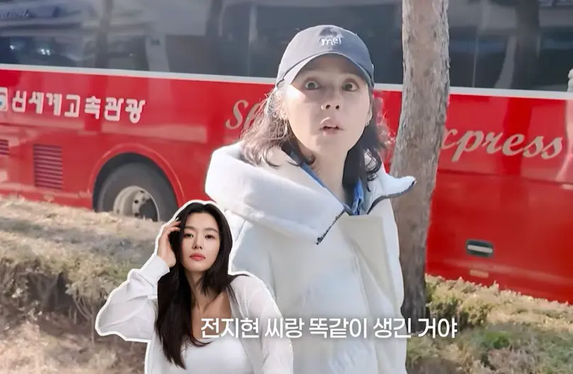 ▲全智賢（左）二兒子首曝光，韓佳人（右）昨（5）日在YouTube影片中，分享曾偶遇全智賢兒子，驚呼母子長得一模一樣，讓粉絲狂讚：「一定是美男」。（圖／YouTube@hangainisfree）