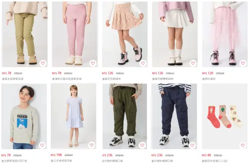 ▲童裝4折，中長襪平均每雙16元、兒童上衣68元、內搭褲76元、女童洋裝120元。（圖／NUV、記者整理）