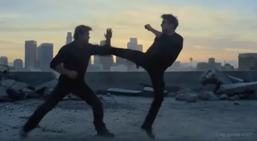 ▲近期一段以AI影片生成器Seedance 2.0生成的影片，布萊德彼特和湯姆克魯斯在屋頂上打架，看起來就像是好萊塢拍攝的動作片，讓影視產業擔憂，未來勢必會衝擊電影產業。（圖／翻攝自James Doty@YouTube）