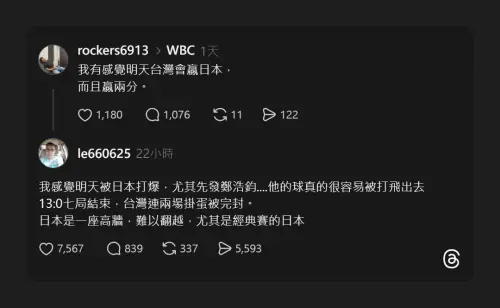 ▲超神球迷在昨（5）日晚間23點30分留言神準預測中華隊與日本交手的比分與賽況。（圖／Threads@le660625）