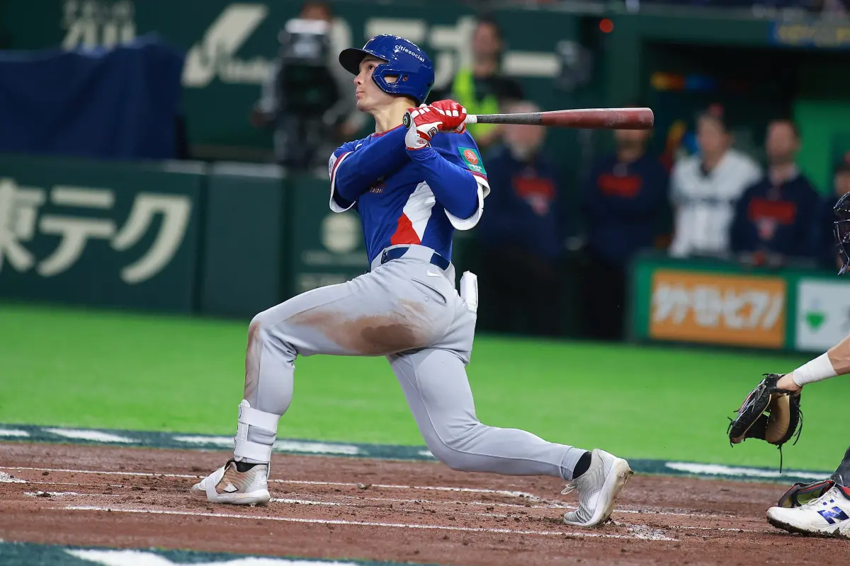 ▲滿貫全壘打炸裂！中華隊費仔（Stuart Fairchild）7日經典賽WBC對捷克，大棒一揮轟出滿貫砲，完美展現大聯盟千萬身價的恐怖怪力。（圖／記者葉政勳攝 ,2026.03.07）